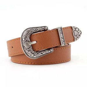 Western Belt Vintage Vegan Leather Camel Brown